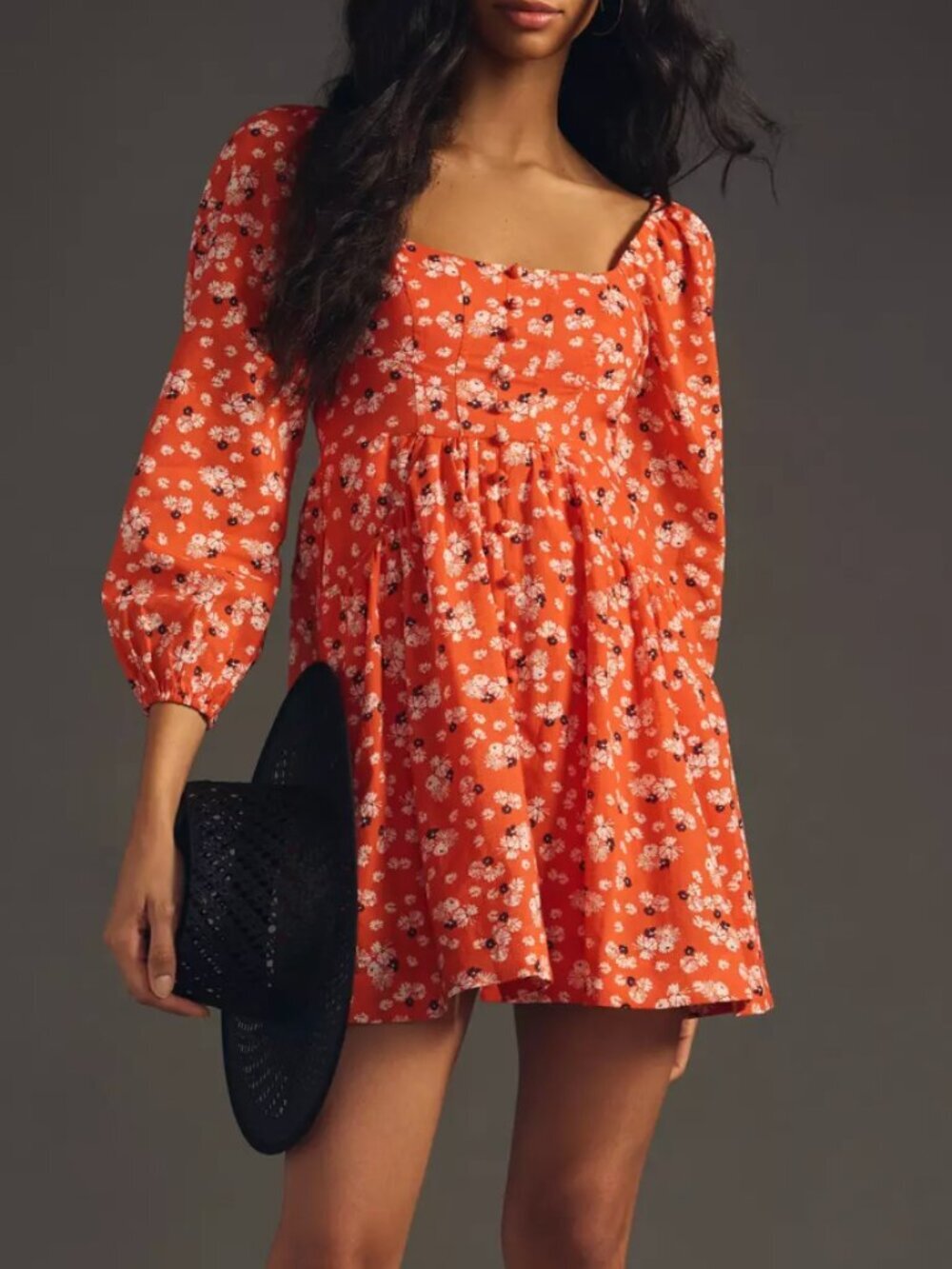 NWT By Anthropologie Puff-Sleeve mini dress red floral Sz M
